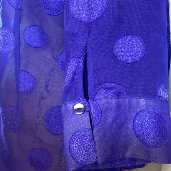 Dana Gibson Sheer Retro Blue Polka Dot Button Down Top M - Picture 12 of 12